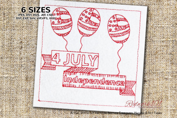 4th July American Balloons Redwork