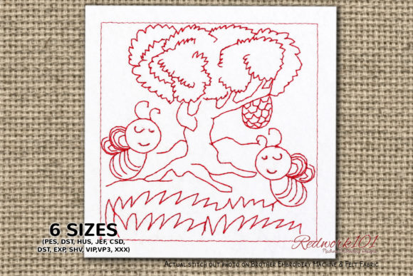 Bee with Tree Redwork