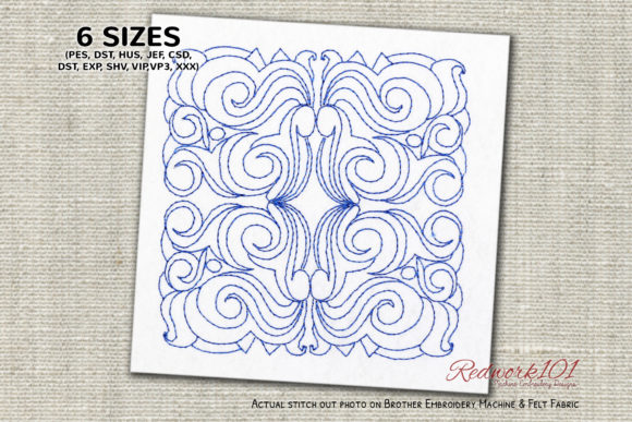 Floral Pattern Tiles Redwork