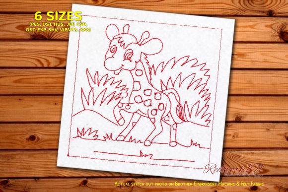 Happy Giraffe in the Jungle Redwork