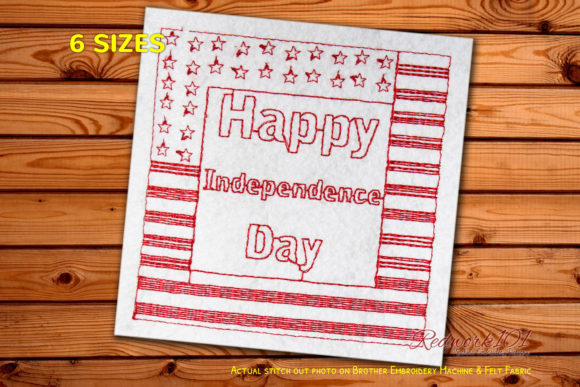 Happy Independence Day with Flag Redwork