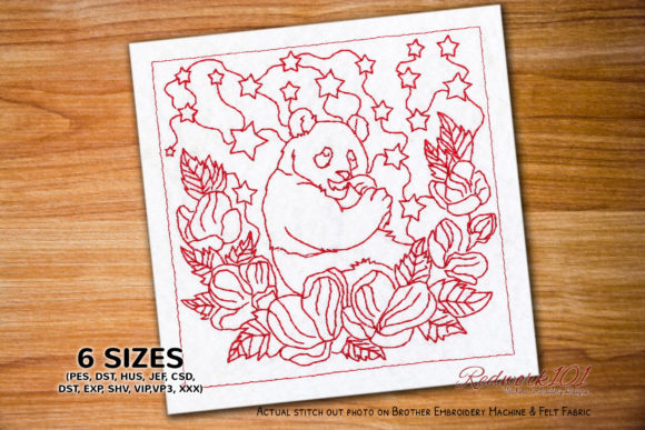 Panda in Forest Scene Redwork