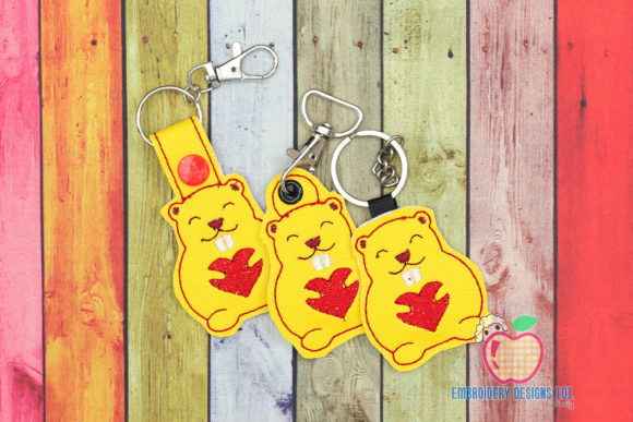 Squirrel Holding Love in the Hoop Keyfob