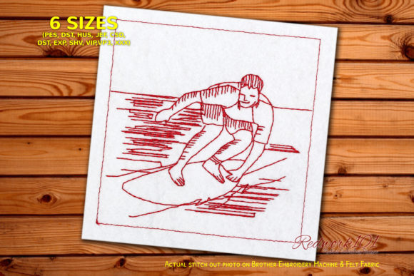 Surf Boy on Surfboard Redwork
