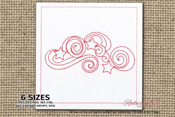 Swirls Stars Redwork