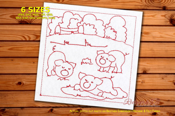 Three Cute Pigs Redwork