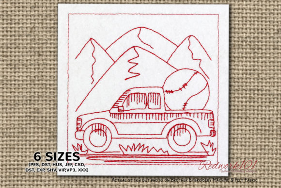 Truck Carrying Baseball Redwork